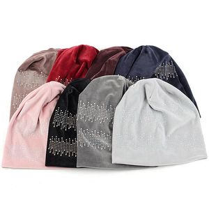 Beanies Beanie/Skull Caps 2023 Fashion Women Winter Soft Warm Rhinestone Pullover Hat Velvet Skullies Hats Female Retro Outdoor