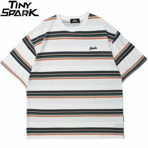 Mens TShirts Hip Hop Streetwear Tshirt Striped Print TShirt Harajuku Cotton Loose Short Sleeve T Shirt 2023 Men Fashion Summer Tops Tees 230317