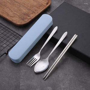 Conjuntos de utensílios de jantar 3/4pcs colher de pauzinho de pauzinho de pauzinho portátil kit portátil lanche under under with box conjunto 401 Acessórios de cozinha em aço inoxidável