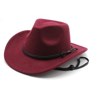 2023 Fedora Hat Cowboy شعرت القبعات بالنساء رجال فيدوراس موسيقى الجاز أعلى كاب في فصل الشتاء مع حبل 10 ألوان