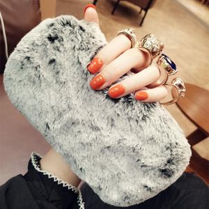 Evening Bags Fur Handbag Crystal Skull Clutch Women Bride Wedding Chain Shoulder Box Bag Rhinestone Purse Finger Knucklebox Party