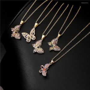 Chains 2023 Luxury Delicate Colorful Gemstone Butterfly Shape Pendant Necklace Gold Ladies Stainless Steel Jewelry For Women