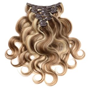 P6/613# ash blonde Clip In On Hair Extensions body wave raw virgin human remy seamless clip ins Straight hairpiece for white woman european hot 100g/set