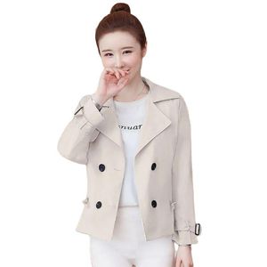 Kvinnorjackor Fashion Double Breasted Short Trench Coat Spring Autumn Korean Style Löst tunt foder Ytterkläder Top FemaleWomen