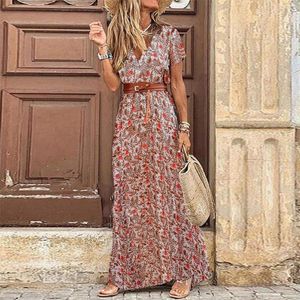 Sukienki swobodne vintage boho w stylu boho sukienka letnia kwiecista drukowana luźna plaża długa v szyja maxi vestidos