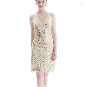 Lässige Kleider 30 1920er Jahre Neckholder Flapper Kleid V Rückenfrei Art Deco Vintage Roaring Twentie Frauen Gatsby Kostüm Sexy Frau