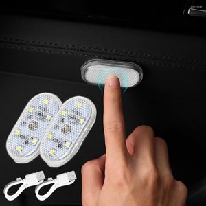 Nattljus 1/2st bil LED Touch Wireless Interior Light Auto Tak tak Läslampor Mini USB -laddning