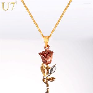 Pendanthalsband U7 Rose Flower Necklace Gold Color Women Fashion Bridesmaid Jewelry Gift for Mors Day P1134