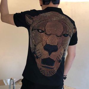 T-shirt da uomo T-shirt da uomo con ricamo di animali europei T-shirt estive da uomo Manica corta Risvolto Moda T-shirt casual Top Taglie forti M-3XL