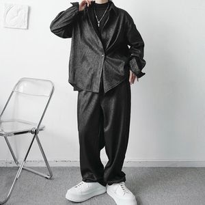 Herrspårar lösa herrkläder lapel enkelbröst skjortor och raka avslappnade byxor två stycken set japansk streetwear kostym 2d0271