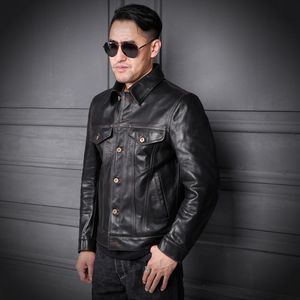 メンズレザーフェイクジャパン2023ブラックカジュアルスタイル本物のジャケットメンラージサイズ3xlリアルナチュラルホースハイドスプリムスリムフィットショートコート