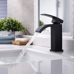 Rubinetti per lavabo da bagno Rubinetto a cascata Monocomando Monoforo Vanity CUPC Costruzione in ottone certificato NSF Finitura nera opaca