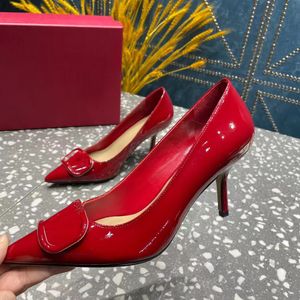 Fashion Dress Shoes Designer High Heel Women Pointed Patent Leather Pumps Metal Buckle 8CM Wedding Shoes Party Wrap Toe Factory shoe