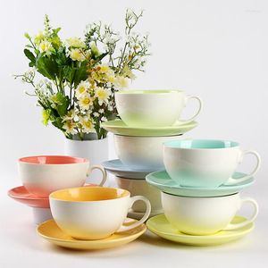 Cups Saucers Fashion Glaze Ceramic Coffee Cup Saucer Flowers 310ml Large Capacity Latte Sets With Spoon Couple Gite