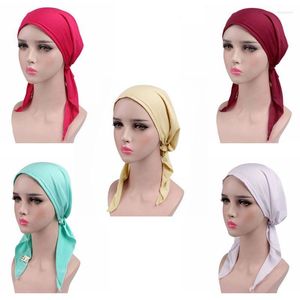 Chapéus quimioterapia feminina chapé lenços de cabeça de turbante presa tampa de cabelo de bandana presa gota de cor sólida