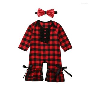 Zestawy odzieży niemowlę ubrania dziewczynki w kratę Romper Romper Bodysuit Bodysit Outfits
