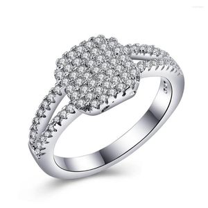 Anéis de casamento Quadrado Face Silver Plated Jewelry Lady Princess Corte o noivado único 925mall Bandas de zircão cúbico para mulheres homens
