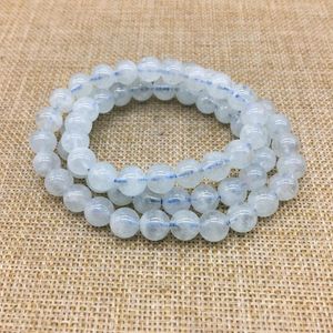 Strand 55 CM Elastic Thread Women Bracelet 7.5MM Natural Blue Aquamarines Round Beads Smooth Stone Bangle Yoga Jewelry