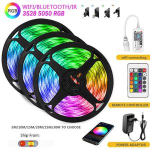 LED -remsor LED -lampor för rum 12V 2835 5050 LED -remsa 20m 15 m LED -väggrum Belysning RGB -band för TV -bakgrundsbelysning Bluetooth WiFi Alexa Ribbon P230315