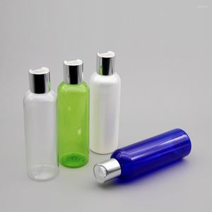 Förvaringsflaskor 200 ml tom runda plastflaskbehållare Silver Press Cap Shampoo tvätt Förpackning Aluminiumskivans toppskydd