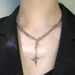 Pendant Necklaces Punk Gothic Pink Crystal Star Clip Earrings Women Girls Metal Necklace Adjustable Ring No Piercing Earring Y2K For Jewelry