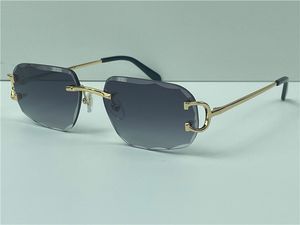 Vintage-Sonnenbrille für Herren, rahmenlos, quadratische Form, UV400, goldene, helle Farbe, Kristallschliff-Linse 0128S mit Etui, Buffs, mehrfarbige Linse
