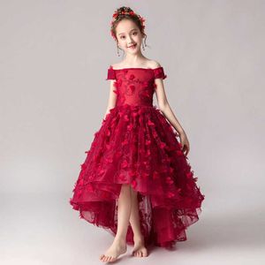 Kız Elbiseleri Kız Elbiseleri Çok Zarif Parti Kapalı Omuz Yüksek Düşük Çocuklar Resmi Prom Çiçek Kız Elbiseleri Chikdren Tutu Prenses Noel