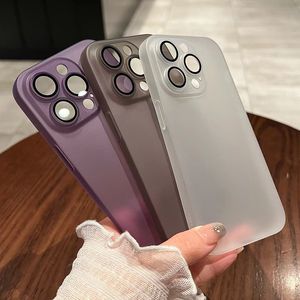 Matte Translucent With Camera Lens Glass Protection Ultra Thin Shockproof TPU Cases For iPhone 15 14 13 12 11 Pro Max 14Plus Clear Frosted Armor Skin Cover