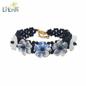 Strand Lii Ji Unique Natural Stone Black Spinels Exquisite Moonstone Crystal Flowers Statement Fashion Bracelet 17-19cm/6.7''-7.5'' Beaded