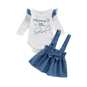 Roupas Conjuntos de roupas IMCUTE A criança nascida bebê Baby Girl Set Moda Letter Letra de Manga Longa De Camisa Top Top Skirt Salia 2pcs 0-24M