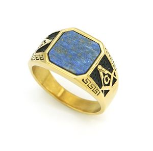 Anel maçônico de aço inoxidável com LAZULI LAZURITE Silver Gold Jewel Design exclusivo para homens RETRO RETRO ANEL RING BLACE RING PEDRO BLAT