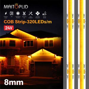 LED Strips 5m or 10m/lot COB LED Strip 320LEDs High Density Flexible 24V RA90 COB LED Lights Warm Nature Cool White Linear Dimmable 8mm P230315
