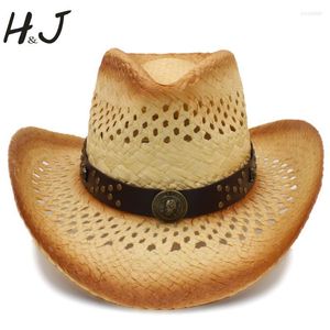 Берец ручной плетение мужчин западной ковбойской шляпы с панк -кожаной полосой размером 58 см A0132berets Pros22