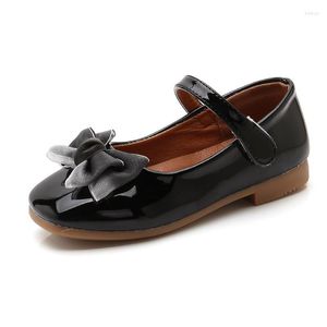 Flat Shoes Spring Autumn Baby Girls Bow for Children Children School Black Leather Student Dress Stor storlek