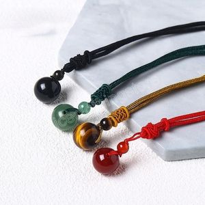 Nature Tiger Eye 14mm Beads Pendants Necklaces Women Men Vintage Handmade Agate Obsidian Weave Rope Necklace Lucky Gifts