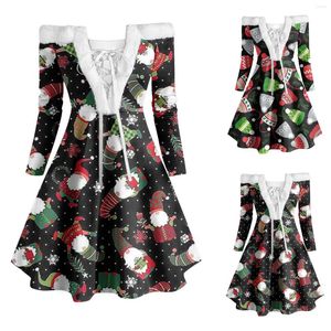 Vestidos casuais Mulheres Sexy Vintage Print Manga longa Natal fora do ombro Cocktail Bandage Dress Summer para curta