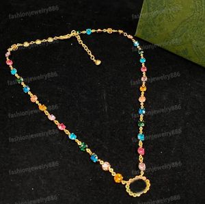 Chic Colored Diamond Chain Pendant Necklace Armband örhängen smycken Set Women Fashion Designer Letter Earring har stämpel med låda