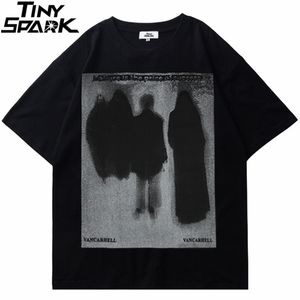 Erkekler Tshirts Erkekler Hip Hop Tişört Sokak Giyim Koyu Stil Gölgeli Baskı Tişört 2023 Yaz Kısa Kollu Tshirt Harajuku Pamuk Üstleri Tees Siyah 230317