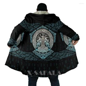 Misto lana da uomo Totem vichingo Corvo Aquila Soprabito stampato in 3D Cappotto caldo con cappuccio con cappuccio spesso per uomo Pile antivento Unisex CasualM