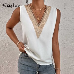 Herrtankstoppar 2023 Summerkontrast Stitng Women Tank Tops O Ne Sleeveless Shirt Women's Top Elegant Cloes Summer Loose Women's V Z0320