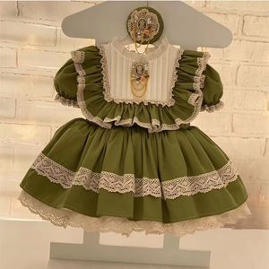 Abiti da ragazza 0-8Y Baby Girl Summer Green Vintage Lace Princess Dress for Casual Birthday Holiday Eid 230320