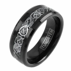 Bröllopsringar 8mm herrar Tungsten Black Celtic Silver Dragon Band Ring Eternity for Couples Jewelrywedding