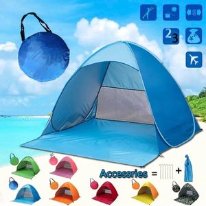 Tält och skyddsrum Automatisk pop -up tält Portable Beach Tält utomhus UV -skydd camping fiske tält cabana sol skydd snabb auto öppning tält 230317