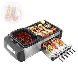 3 I 1 Electric Hot Pot Oven rökfri grillmaskin Hem BBQ Grillar inomhus rostat köteplatta Multikokare