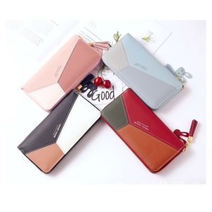 4 färger kvinnor plånbok kvinnlig designer mode plånbok damer handväska modekort hållare ficka lång blixtlås pu godis flicka gåva