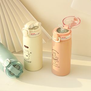 Water Bottles 350ml/500ml Cartoon Stainless Steel Vacuum Flasks With Straw Portable Kids Thermos Mug Thermal Water Bottle Tumbler Thermocup 230320