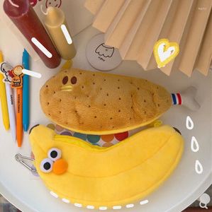 Korean Stationery Bag Cute Chicken Leg Banana Plush Pencil Case Simple Student Large Capacity Pouch Novelty Gift