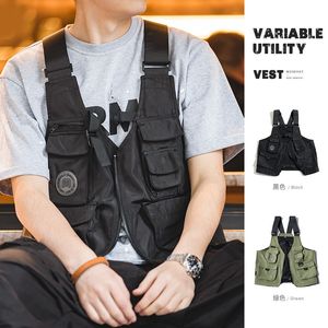 Mäns västar Maden Men MultiCocket Tactical Vest Jacka Bag Japan Retro Multifunktion Pografi Waistcoat Wide Shoulder Strap Solid 230320