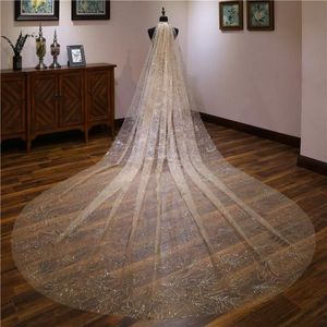 Bridal Veils Champagne/White Luxury Women Long Velo De Novia One Layer 3 Meters Romantic Cathedral Wedding Marriage Gift