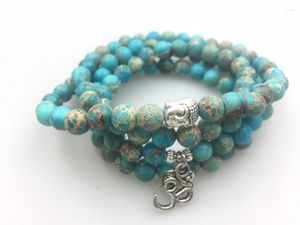 Anhänger Halsketten 8mm Naturstein Blau Regalit Halskette Mala Perlen 108 Reiki Rosenkranz Gebet Elefant Yoga Buddha